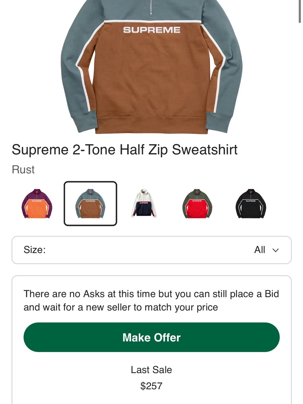 Supreme Two-Tone Half-Zip Sweatshirt in Brown and Gray-Blue - Picture 3 of 10